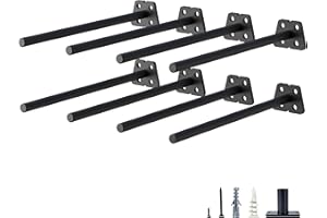 NEODROP 8-Pack 10 Inch Hidden Floating Shelf Bracket, Heavy Duty Blind Shelf Support Hardware | Invisible Wall Brackets for Kitchen, Fireplace Mantel Wood Shelves | Black Powder Coated Solid Steel