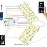 Smart Motion Sensor Stair Lights,16 Step COB Strip Kit with App Remote | PIR Motion Detection Staircase Lighting Automatic Dynamic Effects Always-On Mode Step-by-Step Illumination Easy DIY Setup