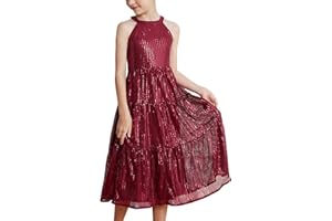 GRACE KARIN Girls Halter Neck Sequin Dress Elegant Cute Girls Party Maxi Dress for 5-14Y