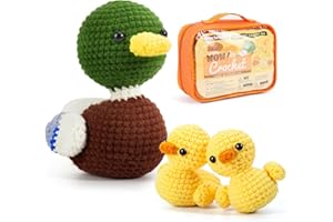Crochetobe Crochet Kit for Beginners, Crochet Animal Kit Includes Easy to Follow Instructions and Video Tutorials, Complete Beginner Crochet Kit for Adults Kids, 3 PCS Crochet Duck Family Kit