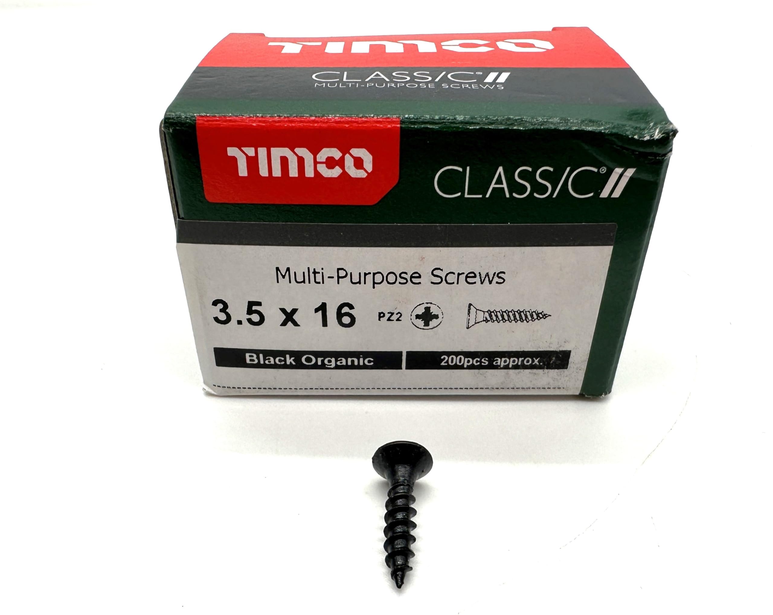 200 Pcs Box of Black Wood Screws Double Countersunk Multi Purpose (3.5mm x 16mm) Organic Woodscrews