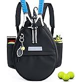 SPORJET Tennis Backpack with 2 Rackets Holder, Water-Resistant PU Leather Tennis Racket Bag for Women & Men, Sling Crossbody Sports Backpack for Tennis, Pickleball & Badminton, Tennis Gifts