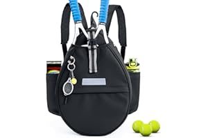 SPORJET Tennis Backpack with 2 Rackets Holder, Water-Resistant PU Leather Tennis Racket Bag for Women & Men, Sling Crossbody Sports Backpack for Tennis, Pickleball & Badminton, Tennis Gifts