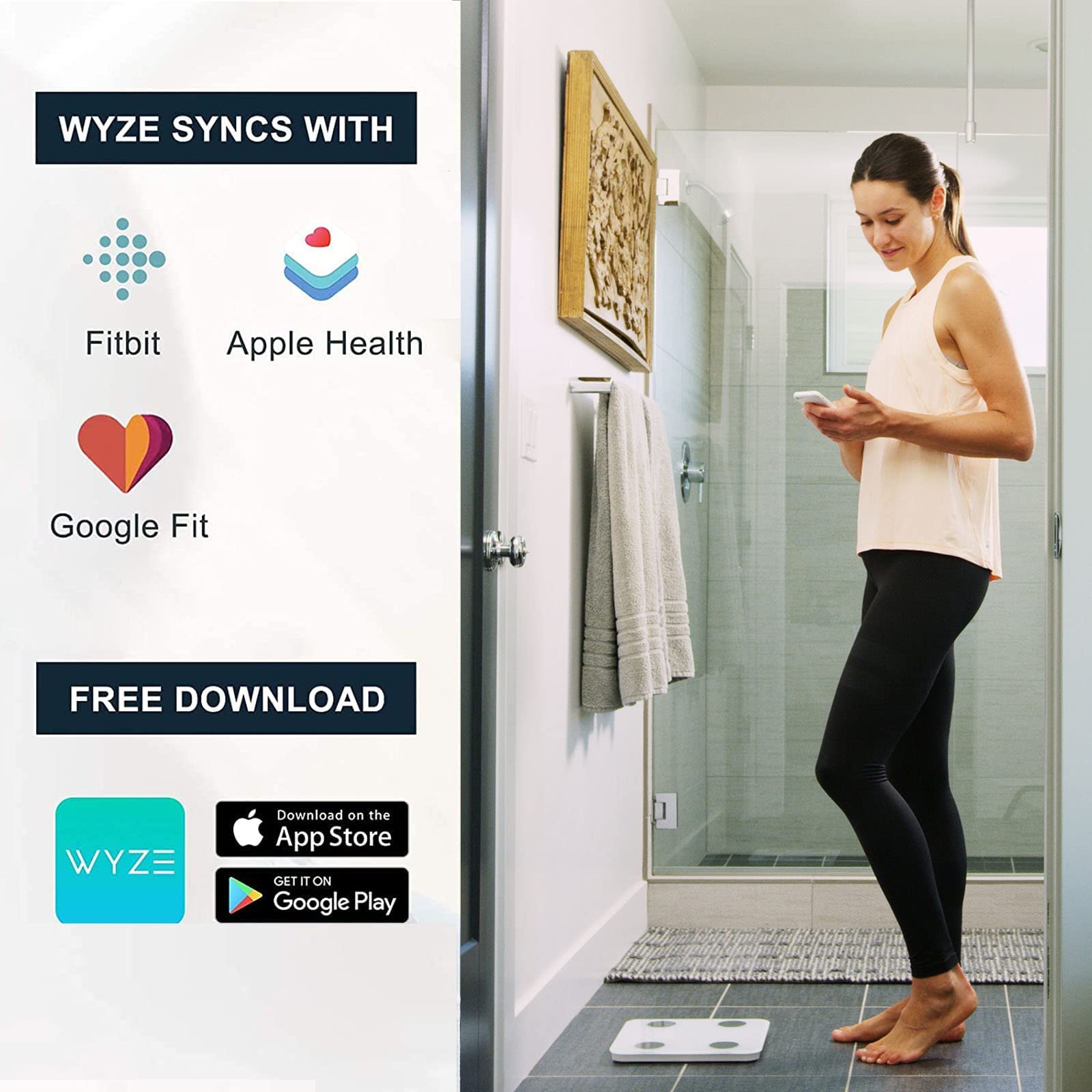 Wyze Scale S, Scale for Body Weight, Digital Bathroom Scale for Body Fat, BMI, Muscle, Heart Rate, Body Composition Analyzer with App, Batteries Included, Bluetooth, 400 lb, Black