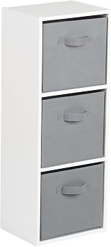 Hartleys White 3 Tier Cube Unit with 3 Fabric Storage Boxes view 2
