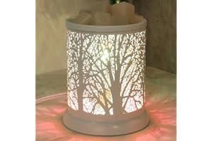PEATOP Wax Melt Warmer,Metal Wax Melt Warmer for Scented Wax with 2 Edison Bulbs,Fall Electric Wax Melt Warmer,Safe Clean Heat Source for Fall Home Fragrance Accessories-Forest White