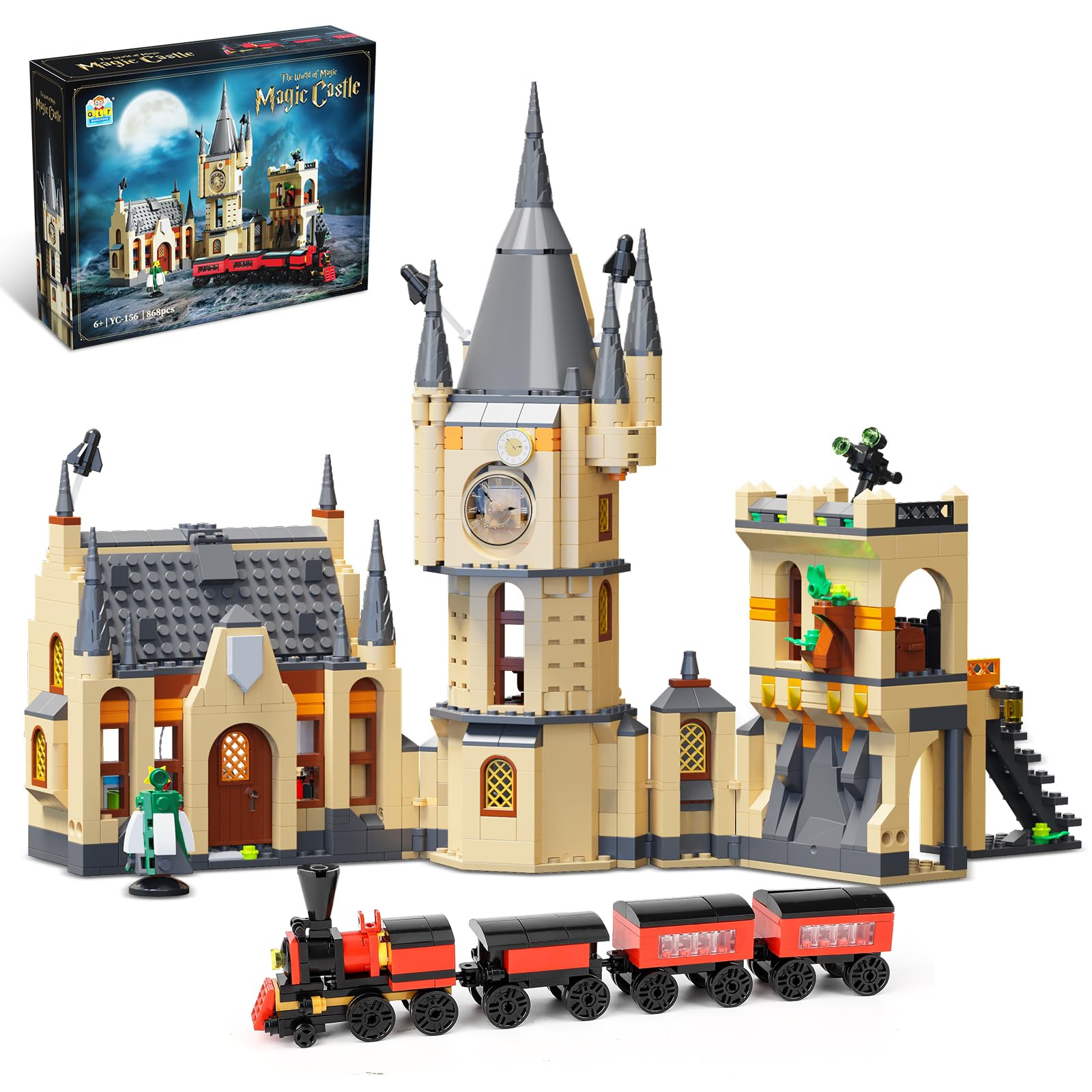 Photo 1 of Castle Clock Tower Building Set with Lighting, Train Building Toy Gift Ideas for Boys Kids Aged 8-14, Compatible with Lego Set, Magic Harry Castle Architecture Model for Adult Potter Fans (868 PCS)