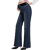 PACBREEZE Women's Maternity Flare Jeans Mid-Rise Stretchy Bell Bootcut Jeans Denim Pregnancy Pants, S-XXL (Vintage, X-Large)