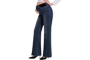 PACBREEZE Women's Maternity Flare Jeans Mid-Rise Stretchy Bell Bootcut Jeans Denim Pregnancy Pants, S-XXL