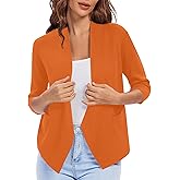 Urban CoCo Women's 3/4 Sleeve Cropped Open Front Cardigan Knit Lightweight V Neck Knit Bolero Shrugs with Pockets
