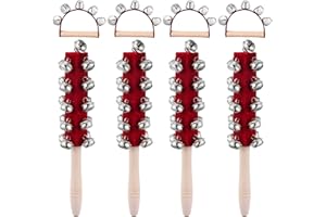 YPTNIGINU 8 Pcs Christmas Handle Sleigh Bells, Wooden Hand Bells with Handles for Holiday Music, Party Decor, Birthday Gifts, Festive Bells for Christmas Celebration (Red)