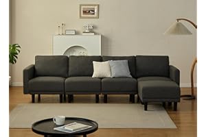 Cpintltr Sectional Sofa L Shaped Linen Convertible Modular Couch with Reversible Chaise Upholstered 4-Seat Sofa Furniture Set with Ottoman for Living Room (Dark Grey,4+1)