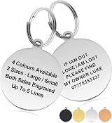 Padding Paws Personalised Engraved Dog Tag Silver Round L 2-Sided Text