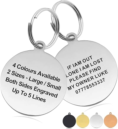Padding Paws Personalised Engraved Dog Tag Silver Round L 2-Sided Text
