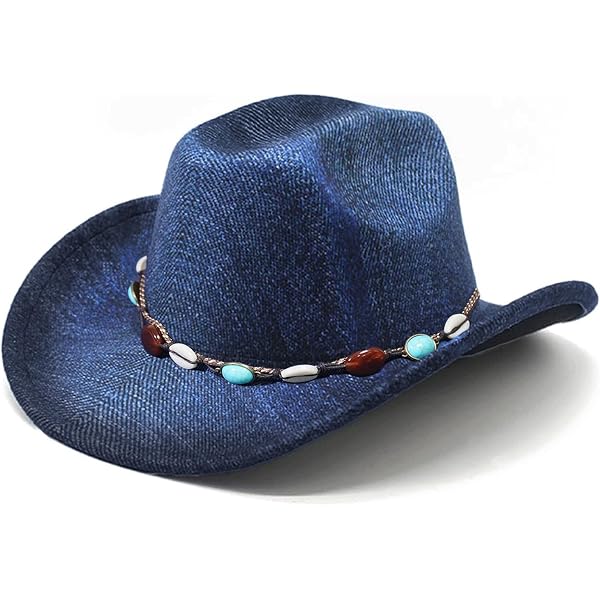 C.C Washed Knitted Denim Cowboy Hat with Suede Strings for  display picture 3