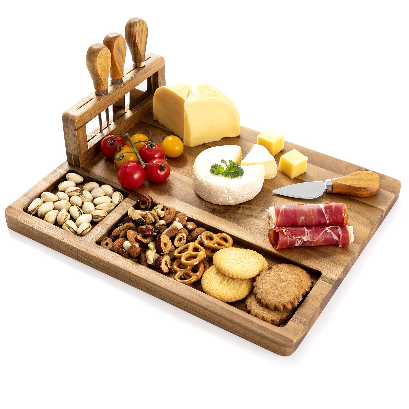 HBlife Cheese Board & Knife Set Acacia Charcuterie Board 11x14 Inch ...