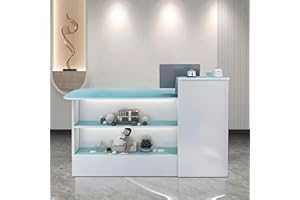 Nuipesn Modern Reception Desk Front Counter Desk with Transaction Counter & Storage Lockable Drawer Front Desk with Private Panels & LED Light for Office (White+Blue-Right,47.24" L*19.7" W*39.4" H)