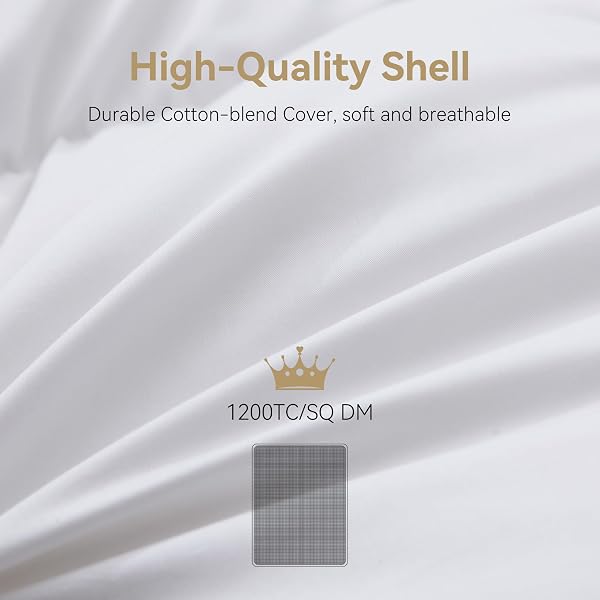 SAISIER WHITE GOOSE FEATHER DOWN COMFORTER CAL KING SIZE, PREMIUM ALL SEASON DUVET INSERT, 750 FILL POWER 1200TC COTTON BLEND FABRIC HOTEL STYLE COMFORTER, 52 OZ LIGHTWEIGHT (104X96,WHITE)