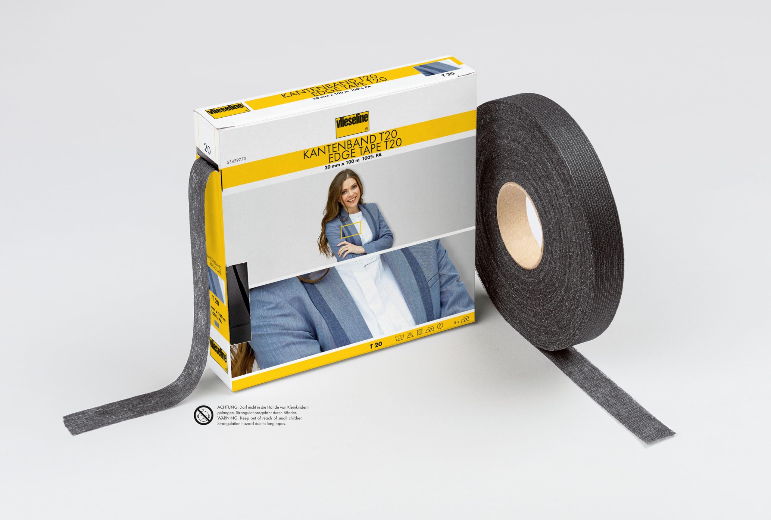 Vlieseline Edging tape, 70% polyamide, 30% polyester, graphite, 2 cm x 100 m, 53386051