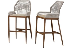 PURPLE LEAF 2 Pieces Bar Stools Patio Modern Rattan Barstools Aluminum Woven Tall Bar Chairs with Cushions for Outdoor Kitchen Island Garden