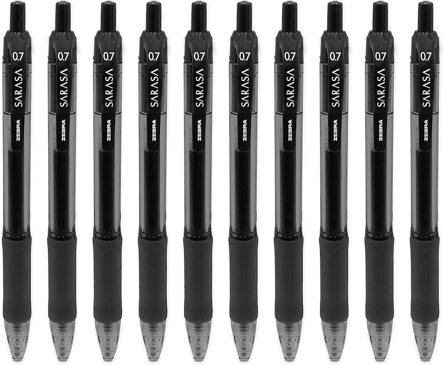Zebra - Sarasa Retractable Gel Ink Rollerball - Fast Drying - 0.7mm - Black Ink (10)