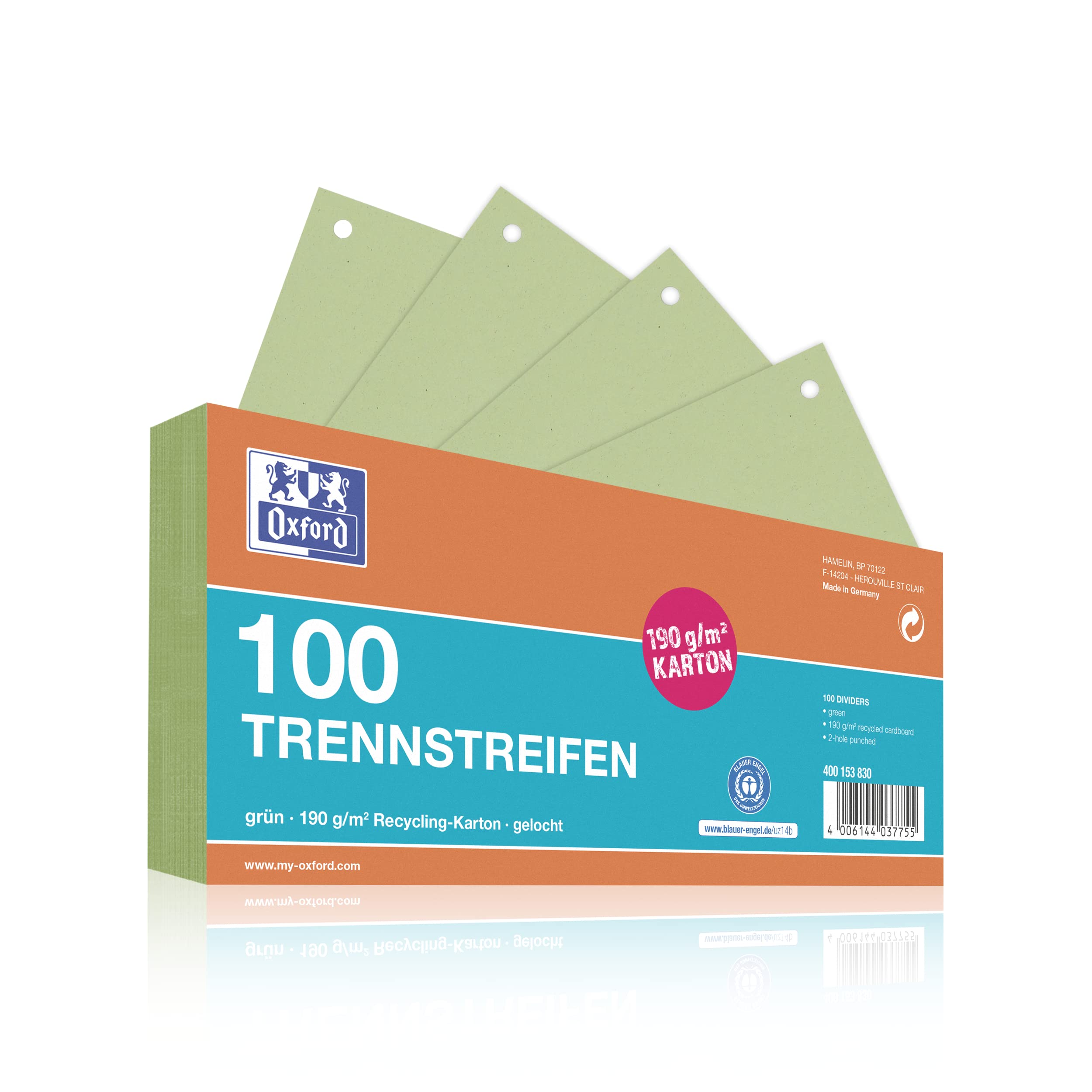 Oxford Divider Strips Coloured Card Green (Pack of 100)