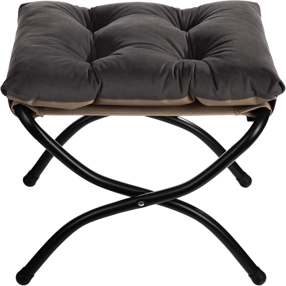 HollyHOME Foot Stool Foldable Velvet Ottoman with Metal Legs Dark Gray
