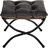 HollyHOME Foot Stool Foldable Velvet Ottoman with Metal Legs Dark Gray