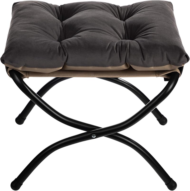 HollyHOME Foot Stool Foldable Velvet Ottoman with Metal Legs Dark Gray