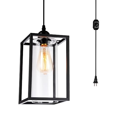 Ganeed Plug In Pendant Light Industrial Vintage Metal Swag Hanging