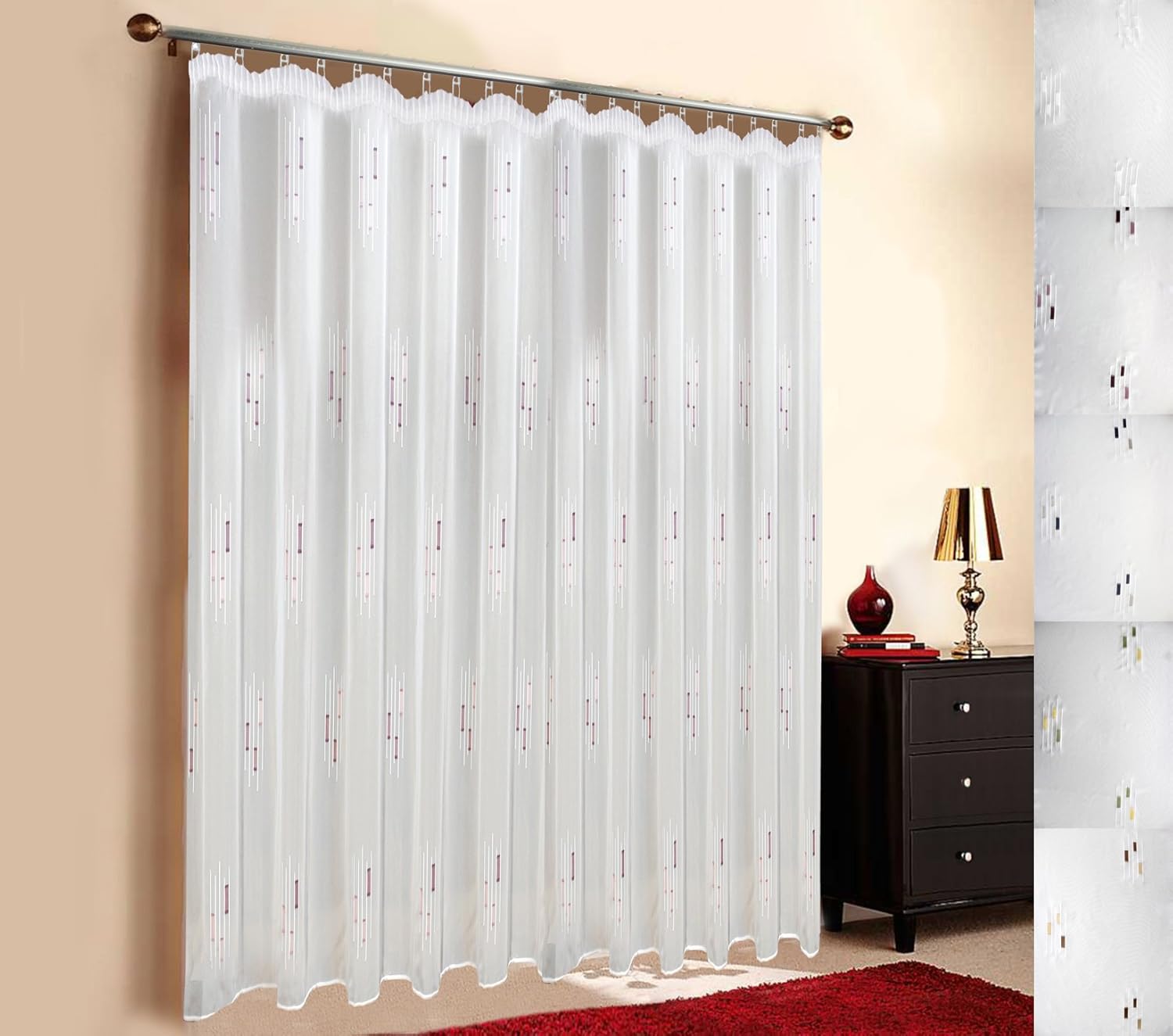 Maßgeschneiderte weiße Scherli Voile Store Gardine “Regina“, inklusive