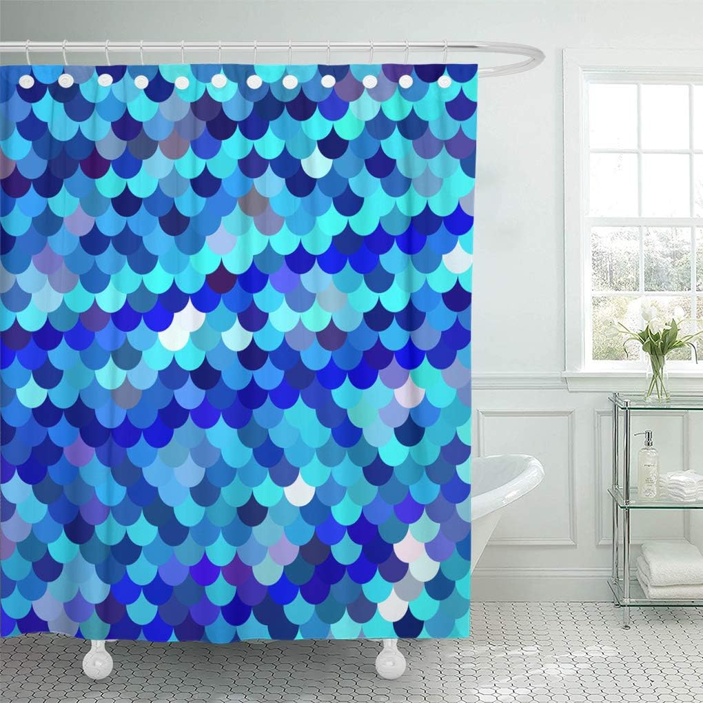 Amazon Com Emvency Shower Curtain Fish Blue Roof Tiles Pattern