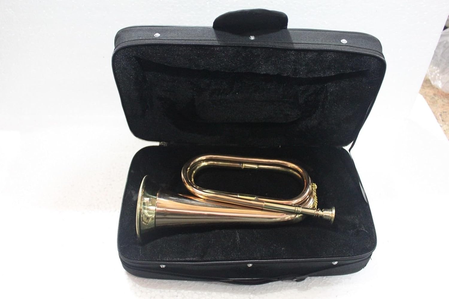 Queen Brass Bugle Brass With Bugle Instrument W/Case Gold: Musical Instruments