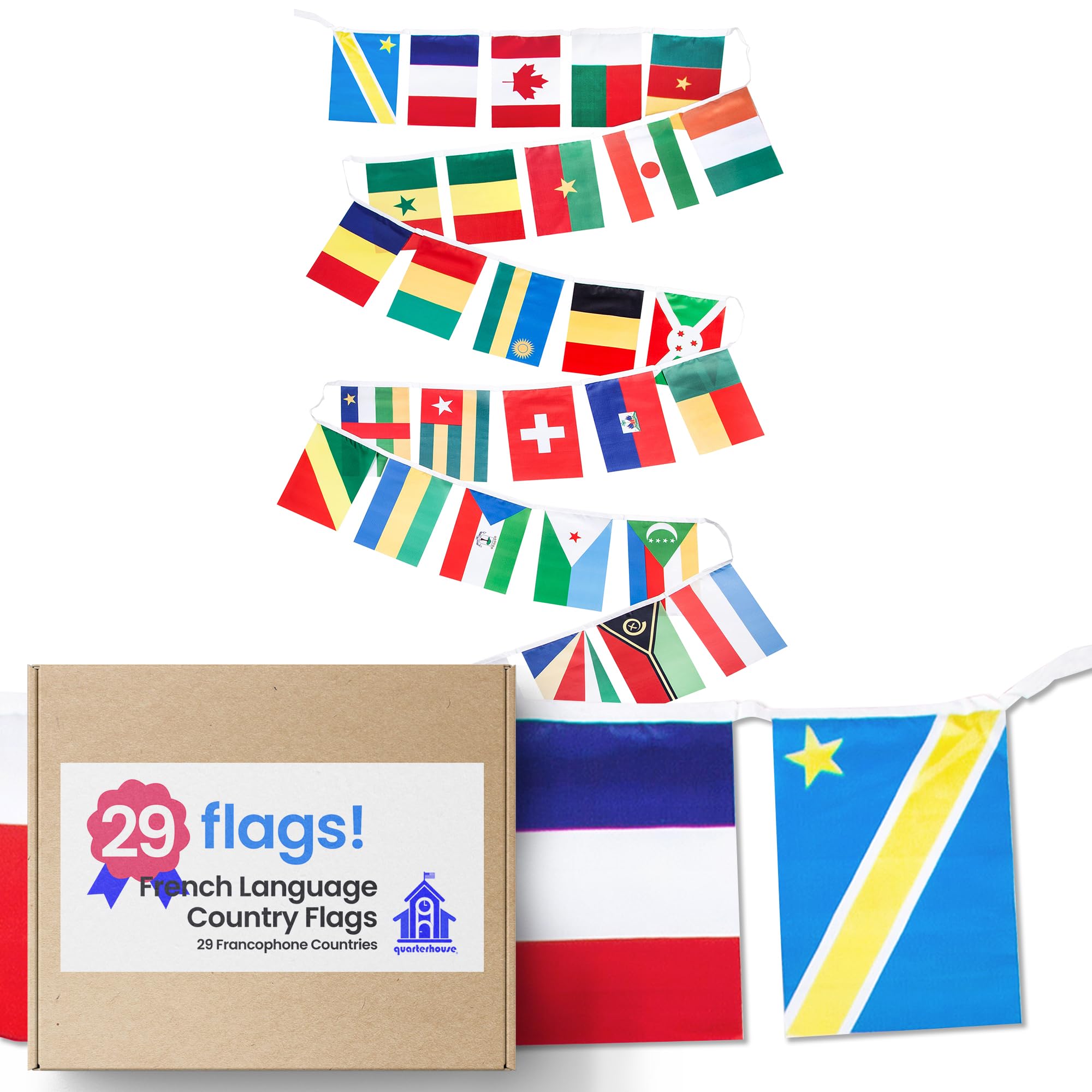 French Language Country Flags - 29 Francophone Countries - Set of 29, Polyester, 8 x 12 Inches
