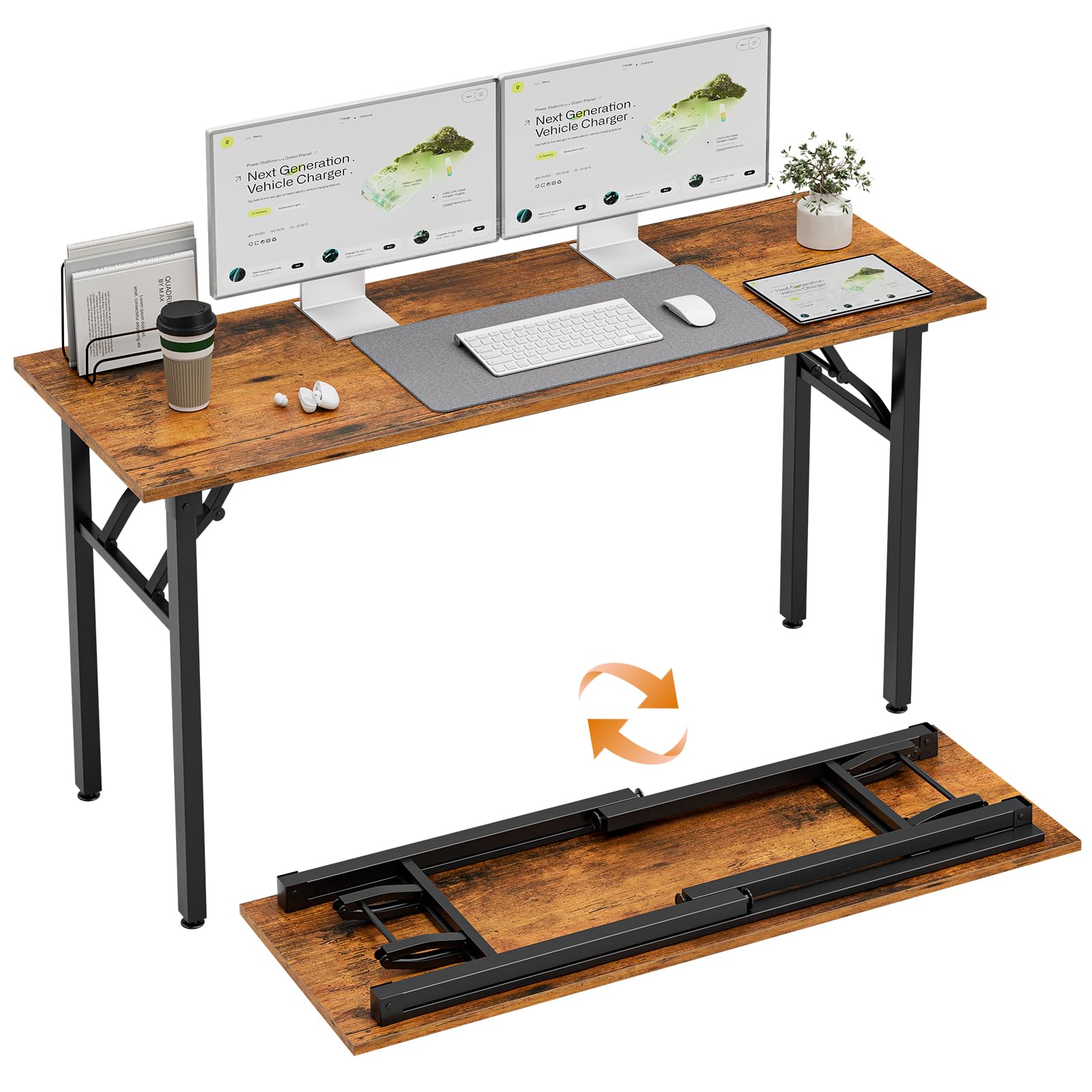 Photo 1 of ***CORNER BROKEN***   TEMI Long Computer Desk Folding Table - 55.1" Foldable Office Desk, No Assembly, Perfect Writing Table for Bedroom, Dorm, or Apartment, Portable Large Desk or Study Table with Compact Design, Brown