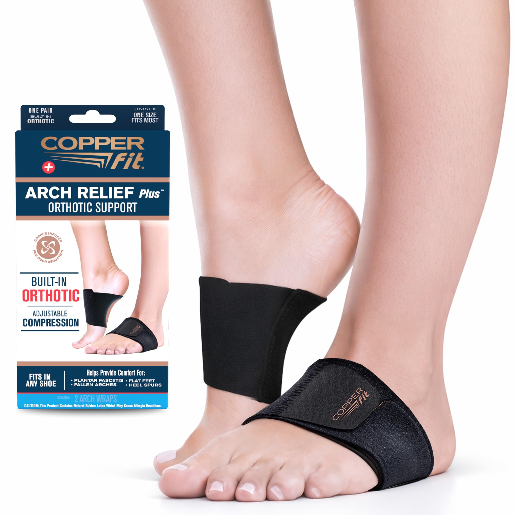 Copper Fit Health Unisex Arch Relief Plus with Built-In Orthotic Support, Black