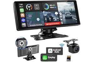 FEISIKE Portable Wireless Carplay Car Stereo with 2.5K Dash Cam & 1080P Backup Camera - 10.26" HD IPS Touchscreen, Android Auto, GPS Navigation for Car, Loop Recording, Bluetooth for All Vehicles