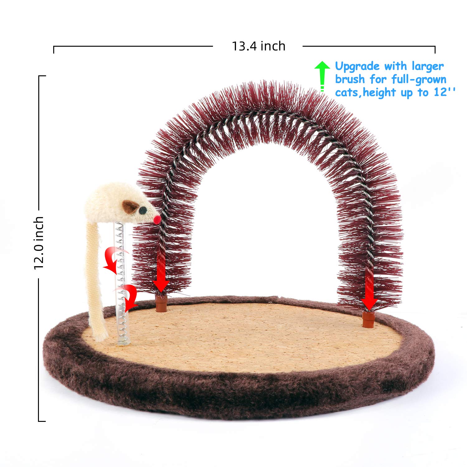 Happi N Pets Premium Cat Arch Self Groomer Cat Massager, Cat Hair Brush For Grooming With Sturdy Cat Scratching Pad And Catnip Interactive Kitten Mouse Toy, Durable Brusher, Exerciser & Scratcher: Beauty