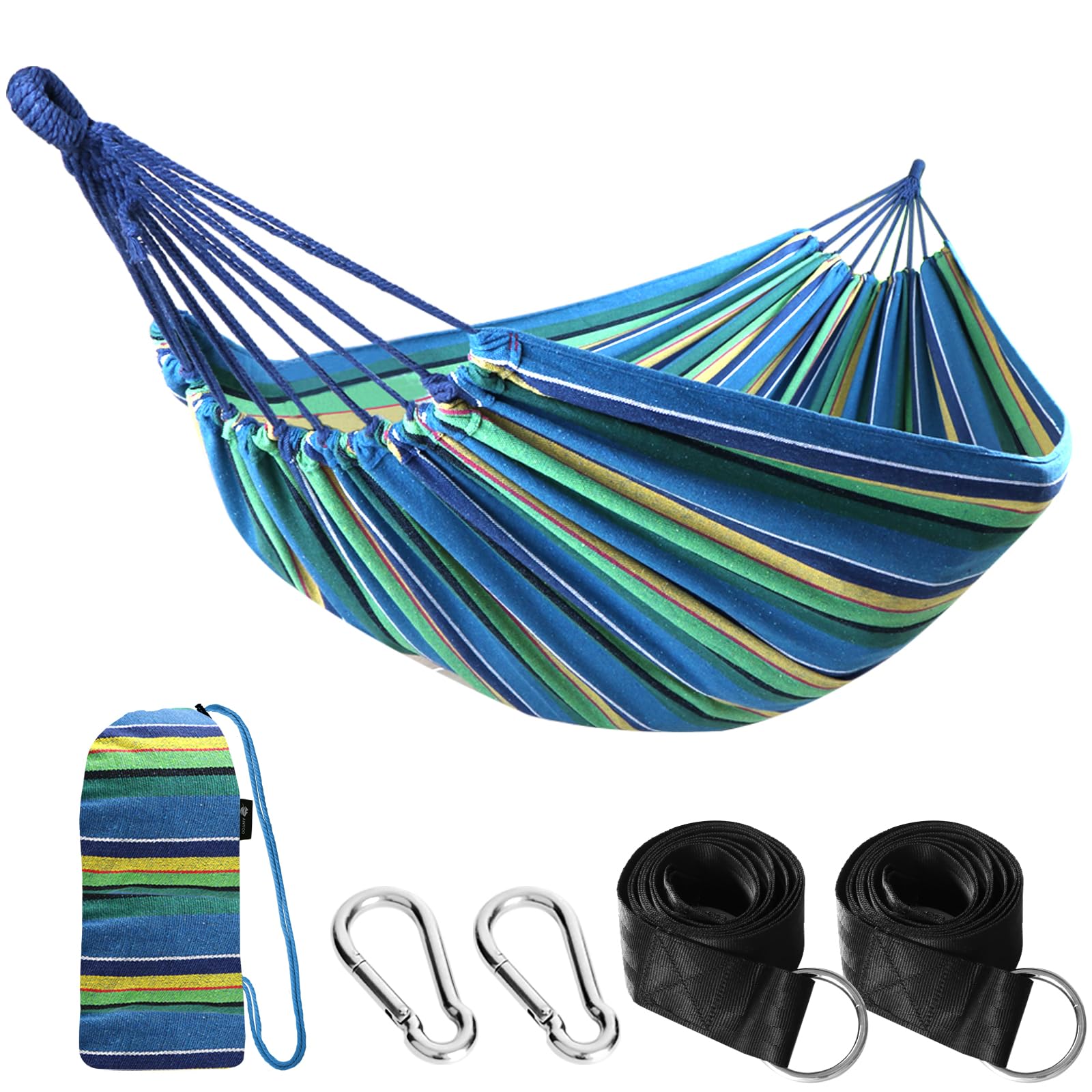 Anyoo Cotton Hammock Comfortable Fabric with Tree-friendly Straps, Durable Portable Hammock with Travel Bag,Perfect for Garden Camping Outdoor/Indoor Patio Balcony Backyard