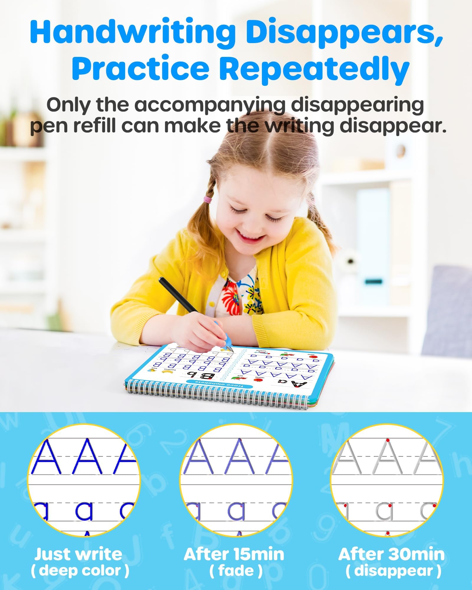 D-FantiX 4 in 1 Large Magic Grooved Writing Practice for Kids Age 3-5, Reusable Grooved Handwriting Practice for Kids 5-7, Learn to Write Number Letter Tracing Books for Kids Kindergarten Preschool