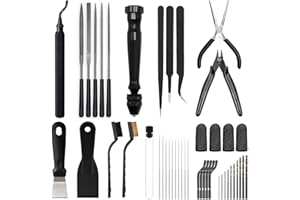QEEAHUUO 3D Printer Tools Kit Essential, 3D Printing Tools Kit, 3D Printer Accessories, Deburring Tool, Wire Cutter, Drill, Scraper for Remove, Smoothing, Finishing, Deburring, Craving, Drilling