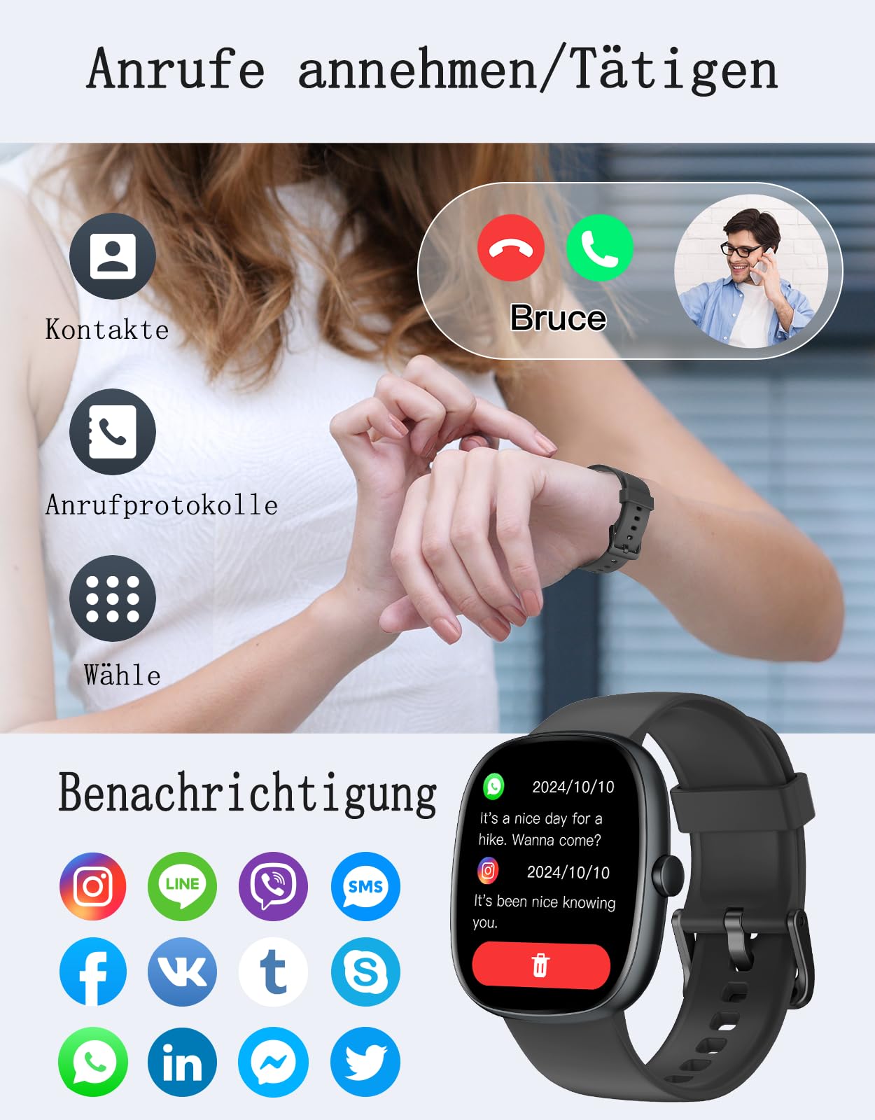 Smartwatch Damen Herren mit Telefonfunktion,1.85" HD Screen Fitnessuhr 2