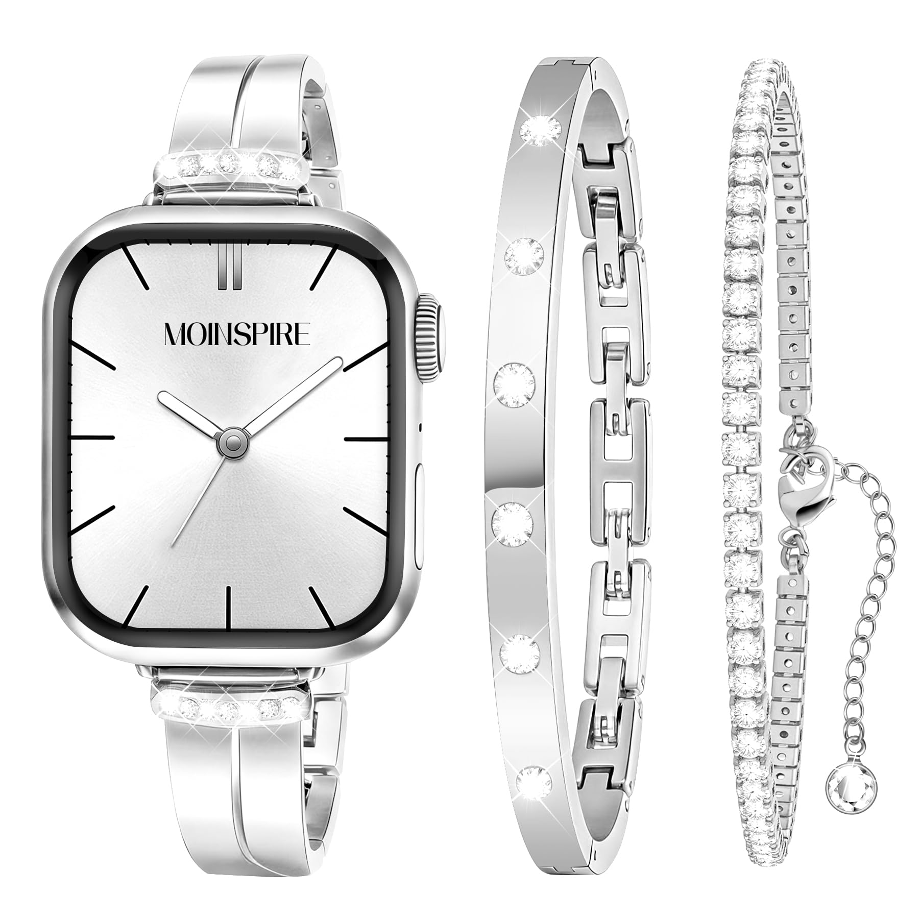 Photo 1 of Moinspire Silver Slim Band and 2Pcs 18k Golden Bracelet Set for Women Compatible with Apple Watch 42mm(S3/2/1)/44/45/46/49mm Adjustable Metal Dressy Straps for iWatch Series 11/10/9/8/7/6/5/4/SE/3/2/1