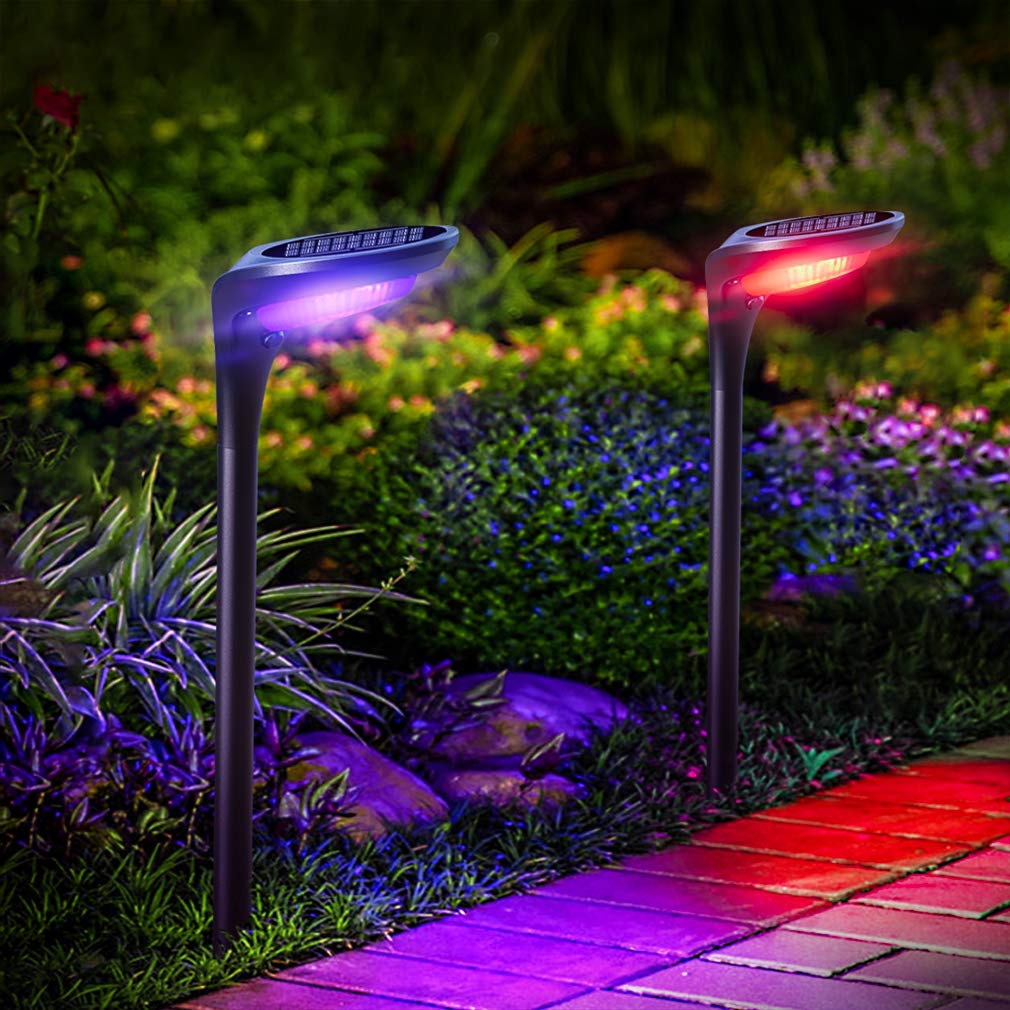 OSORD 4-Pack Color Changing Solar Pathway Lights, Multicolored Outdoor Waterproof Garden Lights with Fixed Color Modes, Solar Powered for Yard Path