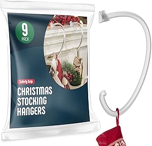 Christmas Stocking Holders For Mantle - [Set of 9] Stocking Hangers For Mantel - Safety Grip Stocking Hangers For Fireplace, Mantle Stocking Hooks - Safety-Grip - Made in the USA - No Tools Required