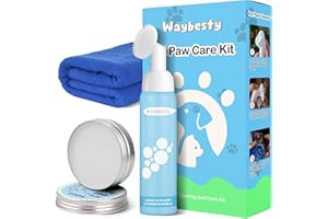 Waybesty Dog Paw Balm Kit- Dog Paw Cleaner & Reusable Towel, Complete Dry Cracked Paw Repair for All Breeds - Healing Ointment for Paws & Nose, Gentle Wash & Dry Protection