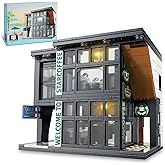 City Coffee House Architecture Building Blocks Set for Adults, Street View Modern Cafe Shop Building Construction Toy with Li
