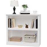 blini 2-Shelf White Bookcase Wooden Bookshelves 33in Wide Floor Standing Display Storage Shelves Low Bookcase for Home Office, Living Room, Bed Room
