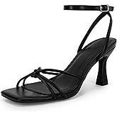 LAICIGO Women's Square Open Toe Heeled Sandals Stiletto Kitten Heel Ankle Buckle Strap Slingback Summer Dress Sandals