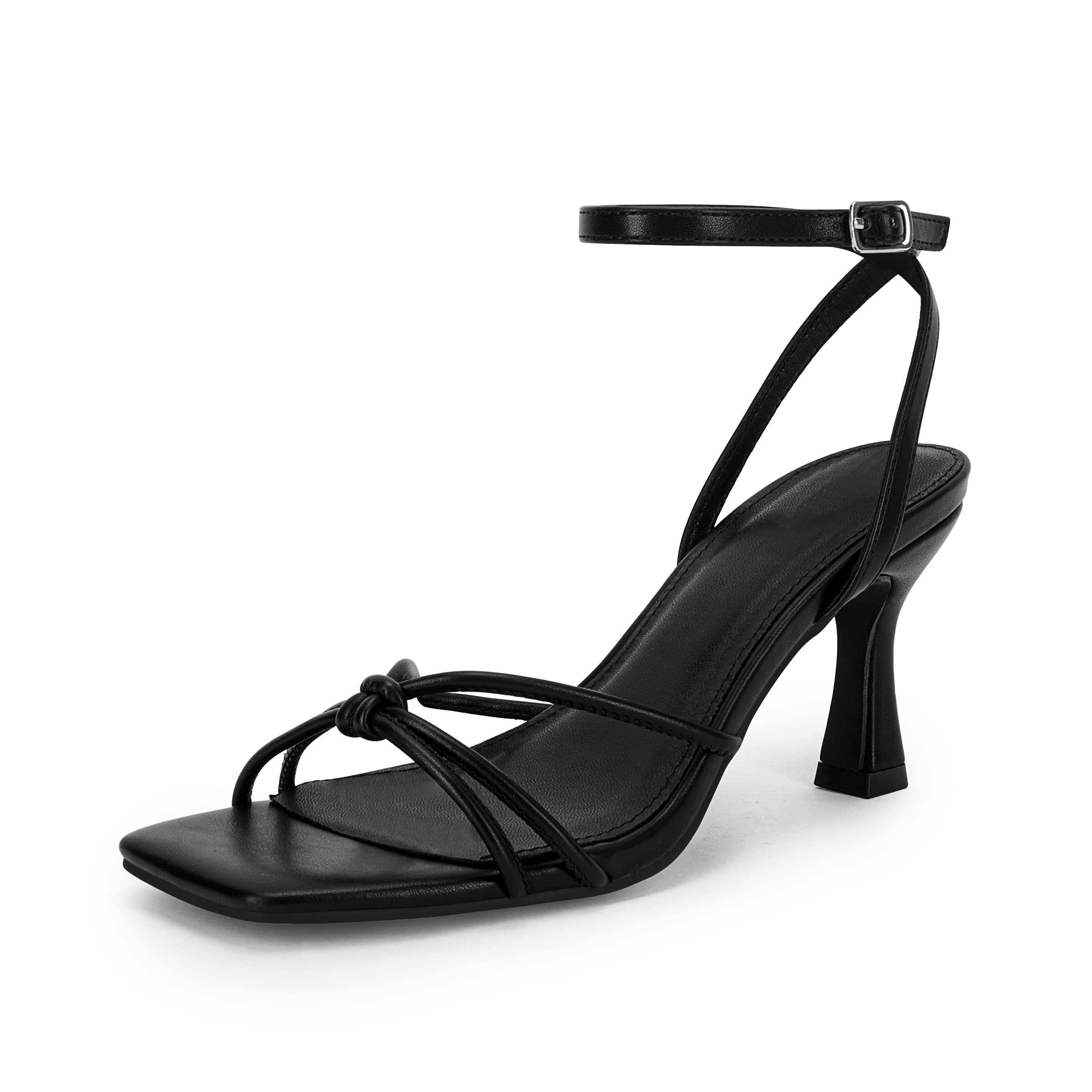 Photo 1 of LAICIGO Women's Square Open Toe Heeled Sandals Stiletto Kitten Heel Ankle Buckle Strap Slingback Summer Dress Sandals